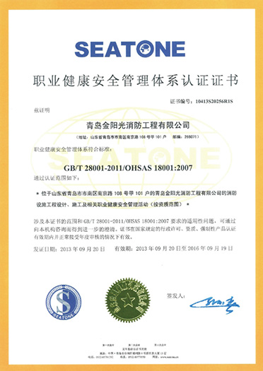 職業(yè)健康安全管理體系認證證書
